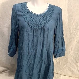 Indigo Soul - Lacy ¾ sleeve crochet top blouse